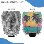 YETTASBIN Sunset Beach 2PCS Car Wash Mitts, Ultra Absorbent Chenille Microfiber Car Washing Gloves, Scratch-Free Lint-Free Auto Cleaning Mitt, Machine Washable Elastic Cuff Car Wash Sponge