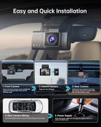 Dash Cam Front and Rear Inside - 3 Channel Dash Cam (4K+1080P+1080P) Built-in 5GHz WiFi APP & 64GB Card - Dashcam with IR Night Vision - Dash Camera for Cars Parking Mode G-Sensor Loop Recording(X7)