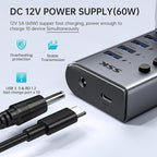 SSK 10 Port Powered USB 3.0 Hub, 60W Aluminium USB Charging Hub with DC 12V5A Power Adapter, Supports Simultaneous Fast Charge and 5Gbps Data Transmission,USB Extender Hub with 3.96ft/1.2m Long Cable