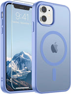 SUPFINE Magnetic for iPhone 11 Phone Case with Screen Protector (Compatible with MagSafe)(Military Grade Drop Protection) Translucent Matte Shockproof Phone Cover,Blue Purple