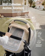 Blissful Diary Baby Car Seat Cover, Extra Large Mesh Window, Breathable Muslin Cotton, Infant Windproof Canopy, Must-Have Baby Gift - Sunshine