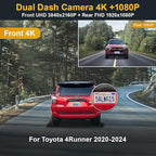 Fitcamx Front 4K+Rear 1080P Dash Cam for 2020-2024 Toyota 4Runner TRD Sport Limited Pro Off-Road Venture SR5 Premium, OEM Look, Loop Recording, Built-in WiFi&APP, G-Sensor, Easy to Use,128GB Card