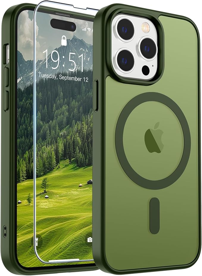 SUPFINE Magnetic for iPhone 14 Pro Max Case (Compatible with MagSafe) (Military Grade Drop Protection) Translucent Matte Shockproof Phone Case,Cangling Green