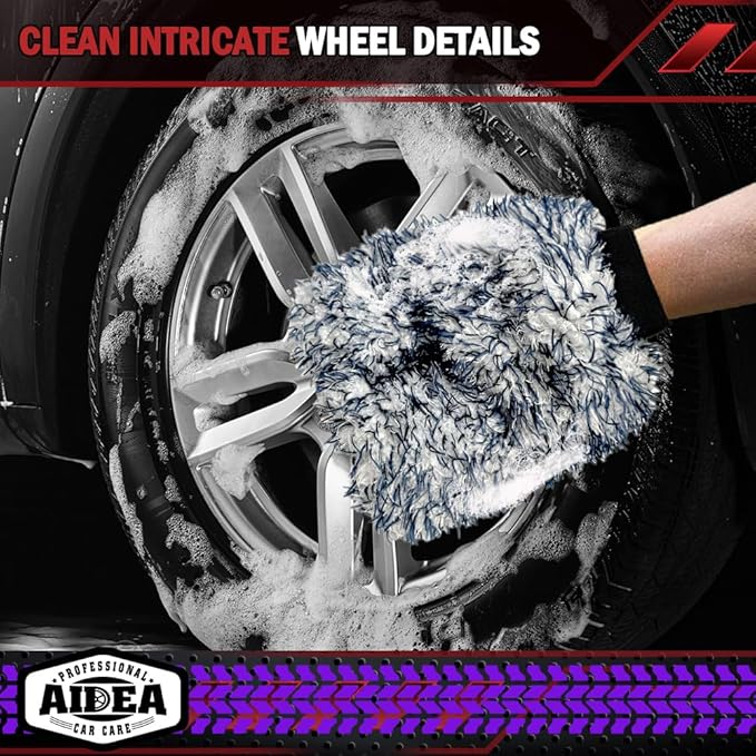 AIDEA Car Wash Mitt Microfiber, 2PK Scratch Free Lint-Free, Wheel Cleaner Mitts, Extra Plush Premium Microfiber Mitt Car Wash Brush, Regular Size 7.12''X10.14''