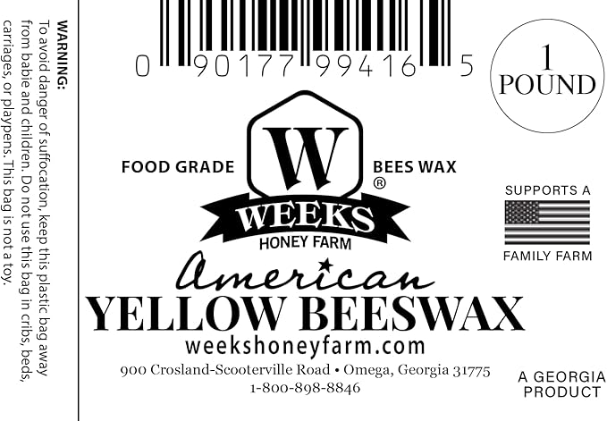 All Natural Food Grade Beeswax is Excellent for Polishing, Sealing, Cleaning Wood, Leather and Other Surfaces; 100% American Sourced; Made in USA (1 lb)