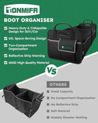 2-Compartment Trunk Organizer & Multi-Compartment Storage Box 600D Waterproof Oxford, with Reflective Strips and 8 Side Mesh Pockets for SUV, Sedan, Minivan- Heavy-Duty Car Organiser(65L)