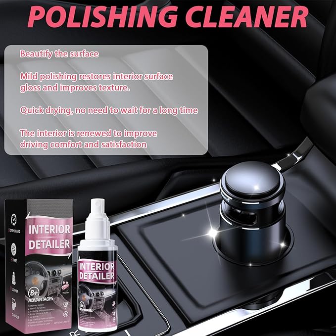 Car Interior Cleaner Spray,Polishing Cleaner-All Purpose Polishing Detailer for Dashboard, Leather, Plastic & Rubber-Advanced Plastic Clarify & Anti-Dust Formula for Auto Detailing(2 Pack)