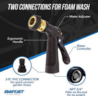 SwiftJet Car Wash Foam Gun + Microfiber Wash Mitt - Works with Any Soap - Garden Hose Car Foam Sprayer - Foam Cannon Car Wash Kit - Car Accessories Foam Blaster (Black Foam Gun with Mitt)