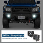 Hooke Road Tacoma Front Bumper Grille Brush Guard for 2005-2011 Toyota Tacoma 2nd Gen Pickup, Steel Push Bull Bar with Winch Plate & LED Lights, Full-Width Off Road Protection