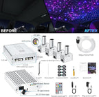Split 4 Colors 12W Car Starlight Headliner Kit 800pcs*0.02in*9.8ft with APP&RF Remote,RGBW Fiber Optic Strands Star Roof Lights,4 Port Engine Sound Activated Star Ceiling Lights for Car/Home Decor