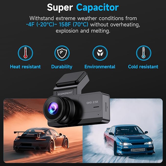 Dash Cam Front and Rear, 2.5K Dual Dash Camera for Cars, Car Camera with 3.16" IPS Screen, 170° Wide Angle, WDR Night Vision, G-Sensor, 24H Parking Monitor, 32GB Card Included, Support 256 GB Max