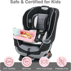 [2 Pack] Car Seat Snack Tray for Toddlers - 3 Inch Cup Holder Fits Most Sippy Cups & Straw Bottles with Dip Well, Mess-Free Square Kids Travel Tray Road Trip Essentials, Pink, 2