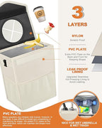 Pritent Car Trash Can with Lid, Cute Leakproof Car Trash Garbage Bag Hanging Vehicle Trash Bin Small Portable Automotive Garbage Cans Organizer for Back/Front Seat(4 Gallons,Beige)