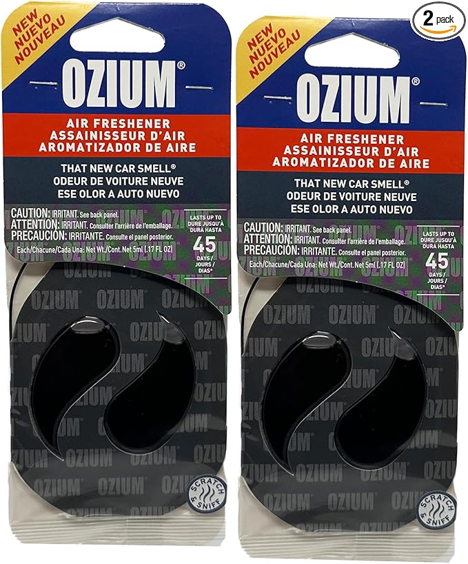 Ozium Paper Membrane Hanging Car Air Freshener - Automotive Air Fresheners and Odor Eliminator for Car (New Car, 2 Packs)