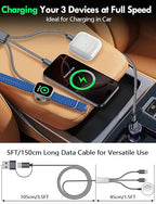 2Pack Multi Charging Cable Cord for Travel Essentials,Apple Watch Charger,iPhone Charger,[3-in-2] Type C/Lightning Cable Portable Designed for iWatch,iPhone 17-8,Galaxy S25-21,AirPods,iPad-1.5M Black