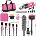 AUTODECO Car Cleaning Kit, Car Vacuum Interior Detailing Cleaner Kit with High Power Handheld Vacuum, Brush Set, Windshield Tool, Duster, Towels, Complete Car Care Tools for Women (Pink)