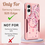 for Samsung Galaxy S25 Edge Case - Compatible with MagSafe Women Girls Cute Magnetic Protective Phone Cover Girly Flowers Blossom Heavy Duty Shockproof Design for Samsung S25 Edge Case