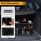 Car Trunk Organizer, 13 Gallon Collapsible Cargo Storage Box with Removable Divider & 6 Pockets, 3-Compatment Trunk Container with Securing Straps & Non-Slip Bottom for SUV, Sedan