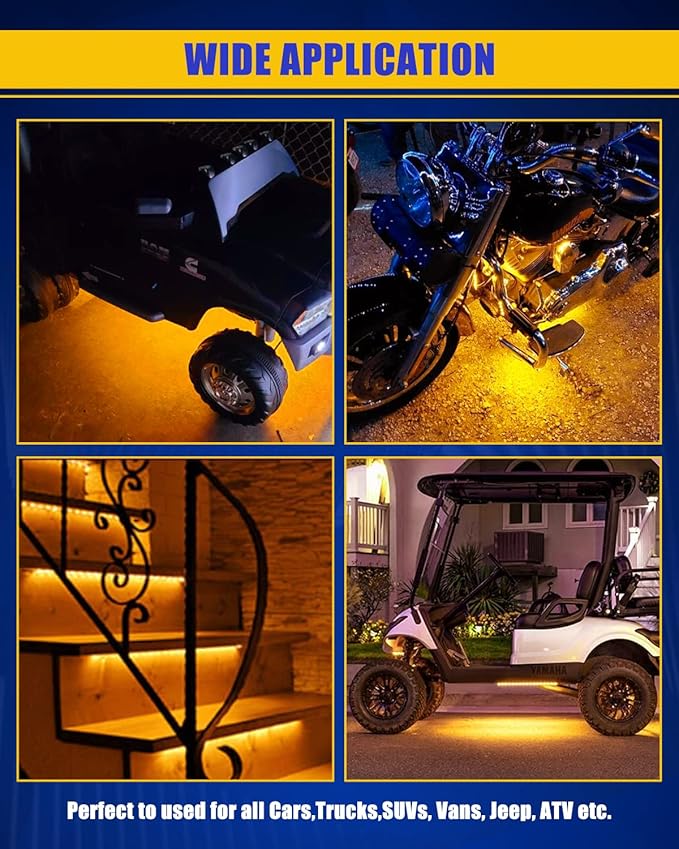 DUOFU365 Amber Led Strip Light,12V Car Led Lights Interior IP68 Waterproof Cuttable for Car Motorcycles Boat Golf Cart Truck Cargo Home Decoration with Strong Nano Tape 12inch(Pack of 4)