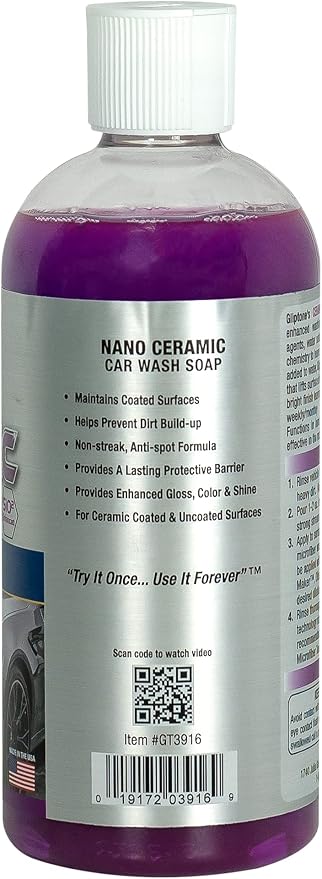 Gliptone Professional Car Care Si02 Enhanced Ceramic Car Wash Soap, Cleans, Shines & Protects (16 Fl Oz)
