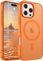 SUPFINE Magnetic for iPhone 16 Pro Max Case with Screen Protector (Compatible with MagSafe) (Military Grade Drop Protection) Translucent Matte Shockproof Phone Cover,Starry Orange