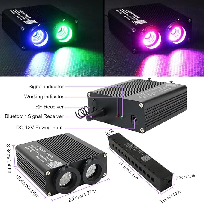 AZIMOM Dual Color 32W Fiber Optic Starlight Headliner Kits1300pcs 0.03in 13.1ft, RGB Meteor Shooting Star, Sound Activated Remote APP Control Home Car Ceiling Décor
