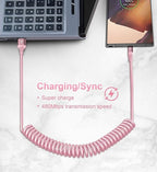 USB C Cable Fast Charging Cable [3FT+6FT], Coiled USBA to USBC Cable for Car, USB C Cord iPhone USB-C Cable Compatible with iPhone 17 16 15 Pro Max,Samsung Galaxy S10 S9 and More-Pink