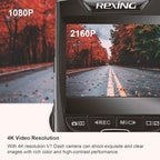 REXING V1 - 4K Ultra HD Car Dash Cam 2.4" LCD Screen, Wi-Fi, 170° Wide Angle Dashboard Camera Recorder with G-Sensor, WDR, Loop Recording, Supercapacitor, Mobile App, 256GB Supported