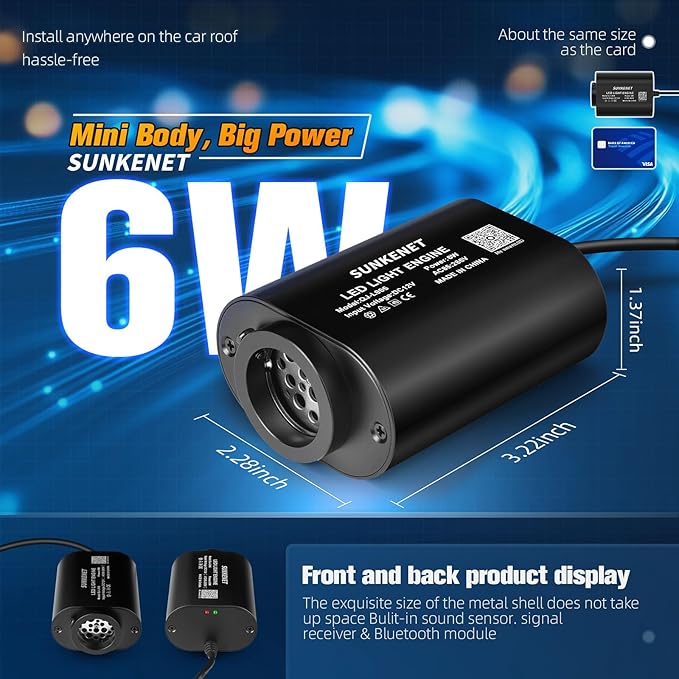 6W Mini Size Twinkle 550pcs*0.03in*9.8ft Starlight Headliner Kit, Star Lights for Car with Bluetooth APP/28key Remote Control/Music Effect, RGBW Fiber Optic Lights for Home Ceiling