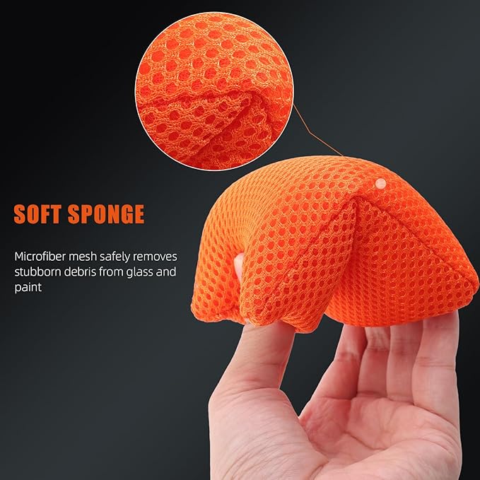 SPTA Mesh Bug Sponge, Bug Remover Car Wash Sponge for Cleaning Bugs and Tar, 4.8 inch by 3.2 inch, Cars Exterior - Ultra Soft Mesh Car Wash Sponges Non Scratch -10 Pack/Sets -WF020B10