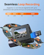 70mai Dash Cam Front and Rear - 2.5K+1080P Dual Dash Camera with HDR, Super Night Vision, F1.55 Aperture, 24H Parking Mode, Built-in Wi-Fi & GPS, G-Sensor, Loop Recording, 64GB Card Included (A410)