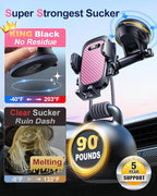YRU True Military-Grade [360° Rotation Suction] 2026 Ultimate Car Phone Holder Mount 【90+LBS Safest Strongest & Patent Certs】 Dashboard Windshield Vent for iPhone 17 16 Pro Max Samsung, Pale Pink