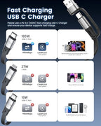 CAFELE Multi Charging Cable 100W Retractable USB C Cable, 6-in-1 Dual Type C and 27W L 5A Fast Charger Cord for Phone 16 15 14, Galaxy S24 S23, MBook, Pad and Multiple Devices (4.3ft)