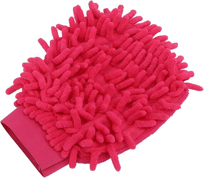 Microfiber Washing Glove, Pink Chenille Car Wash Mitt Scratch Free for Furniture for Motorcycle