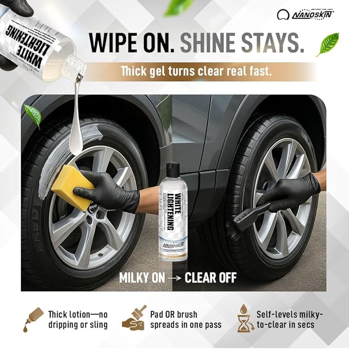 Nanoskin WHITE LIGHTENING Premium Dressing 55 Gallons – Universal Thick Wipe-On Dressing for Car Detailing | Works on Tire, Vinyl, Rubber, Plastic & Trim | For Cars, Trucks, Motorcycles, RVs & More