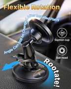 YRU [True Upgraded Military-Grade Phone Holder for Magsafe Car Mount 360° Rotating Vacuum Suction Dashboard, 2800gf Strongest Magnetic Windshield Phone Mount for iPhone 17 Pro Max 16 15 14,Black