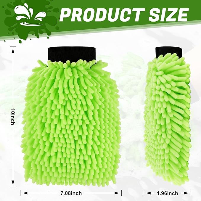 JUSTTOP Premium Microfiber Car Wash Mitts, 2 Pack Scratch-Free Wash Mitts, Ultra-Soft Microfiber Gloves for Cars, Trucks, SUVs, Motorcycles (Green)