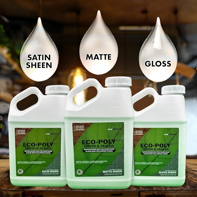Eco-Poly Polyurethane Sealer — Non-Toxic, Low Odor, Quick-Dry Water Based Protective Spar Varnish for Indoor & Outdoor, Clear Matte 1 Gallon Polyurethane Sealant for Wood, Concrete, Multiple Surfaces