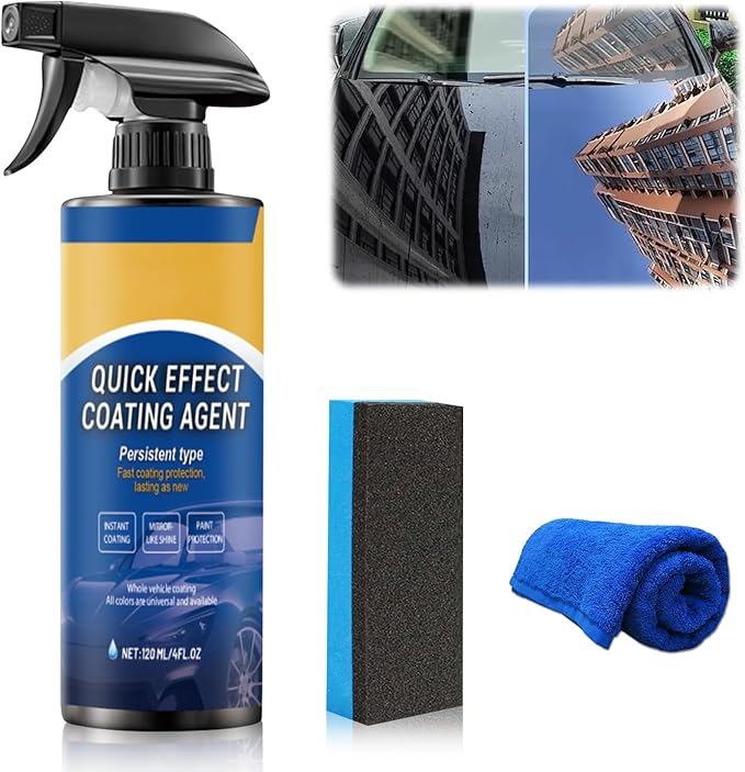 Car Coating Spray,New Quick Effect Coating Agent Spray,Quickly Coat Car Wax,Car Scratch Wax Polish Sprays Waterless Wash,Oil Film Emulsion Glass Cleaner with Sponge and Cloth,4FT.OZ (1PC)