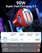 MRGLAS 90W USB C Car Charger, [Smallest Metal] Fast Charging PD45W+QC3.0 Dual Port Cigarette Lighter Adapter for iPhone 16 Pro Max 15 iPad Samsung S25 -Red