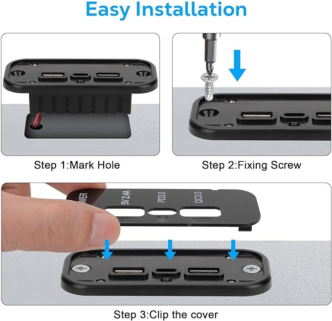 Linkstyle 3 Ports 12V USB Outlet, 18W PD3.0 Port, 18W QC3.0 & 2.4A USB A Charger Fast Charging Socket Panel for Car Marine (2PCS)