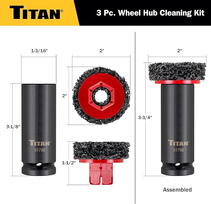 Titan 51798 Wheel Hub Cleaning Kit, Includes 1/2-Inch Drive Impact Socket & Brake Disc Cleaning Pads