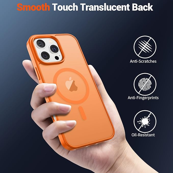 SUPFINE Magnetic for iPhone 16 Pro Case with Screen Protector (Compatible with MagSafe) (Military Grade Drop Protection) Translucent Matte Shockproof Phone Cover,Starry Orange