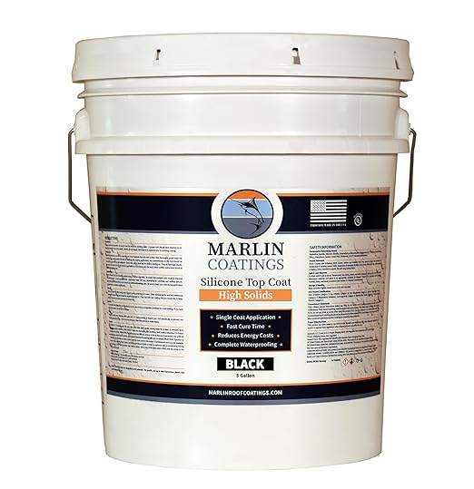 100% Silicone Roof Sealant - Self Leveling - Complete Waterproofing - Easy One Coat Application - Designed for Your RV, Camper, Trailer, Commercial Building… (5 Gallon, Black)
