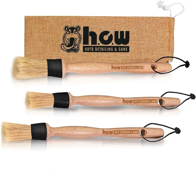 H.O.W Detailing Brush Set Ultra Soft Boars Hair Detailing Brushes 3 Pack, Detail Automotive Interior or Exterior, get Professional Results with Proper Detail Brushes Car Detailing