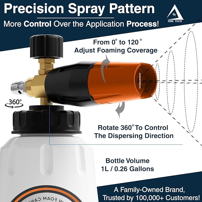 DBR Tech® Foam Cannon for Pressure Washer | Pro-Grade, 1.1mm Orifice, 1000-4000 PSI, Orange