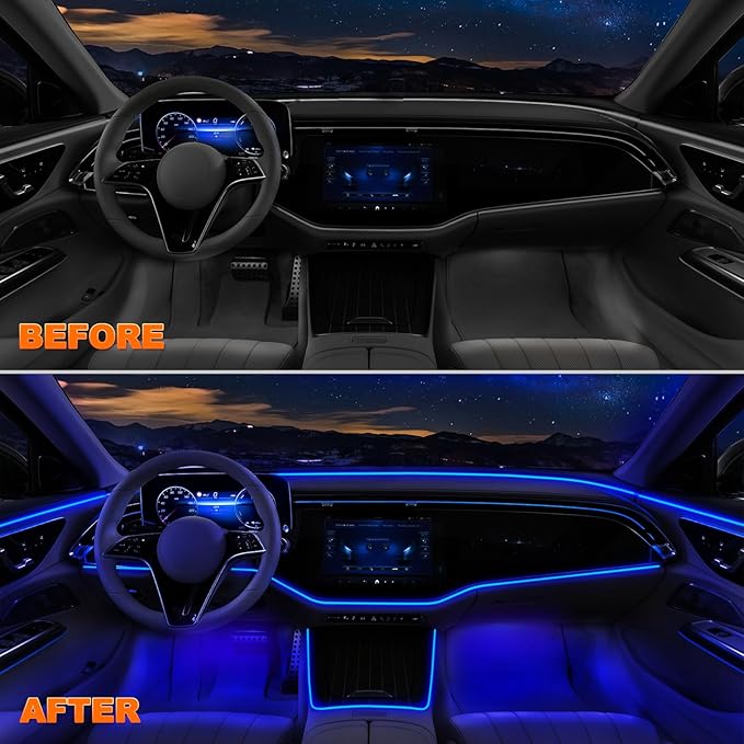 Jushope Interior Car LED Strip Lights with Wireless APP and Remote Control, RGB 5 in 1 Ambient Lighting Kits with 236 inches Fiber Optic, 16 Million Colors Car Neon Lights, Sync to Music