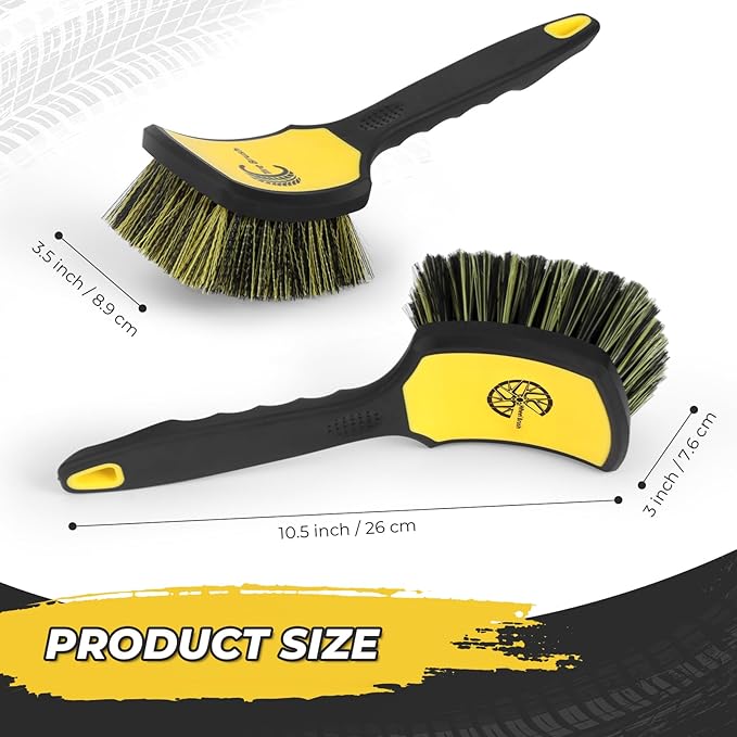Wheel and Tire Brush Detailing Kit, Soft Rim Brush & Stiff Tire Brush with Silicone Bumper Guard, Non-Slip Ergonomic Handle Car Wash Set for Alloy Wheels, Fenders, Mats