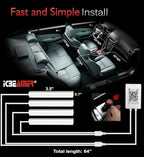 ICBEAMER RGB Interior Car Lights - Interior LED Strip Smart Phone Control APP Color Floor Matt Light w/Sound Active Function Atmosphere Under Dash/Seat Car Charger DC 12V Lighting Kit