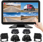 Wired Backup Camera System with 10.1" Touch Monitor, 4 HD 1080P Rear View& Side View Cameras, 4 Split Screen, Night Vision, IP68 Waterproof Back up Camera for Truck/RV/Trailer/Bus/Tractor..